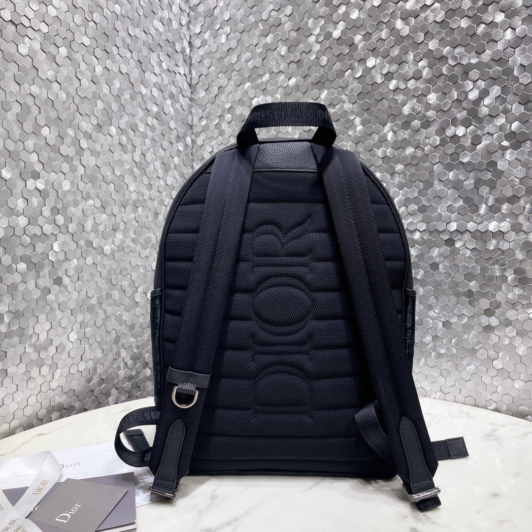 Dior Navy Blue Monogram Canvas Backpack with Buckle Front Flap