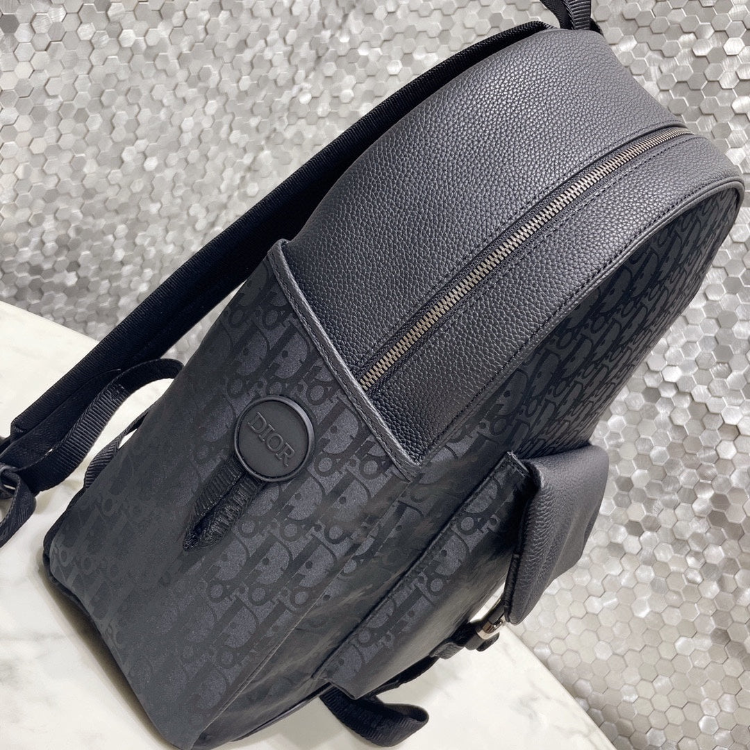 Christian Dior Oblique Jacquard and Black Leather Backpack