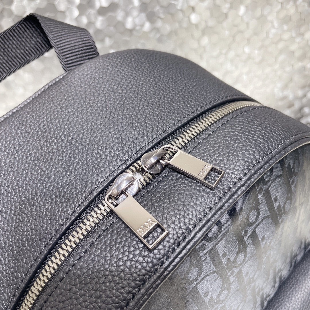 Christian Dior Oblique Jacquard and Black Leather Backpack