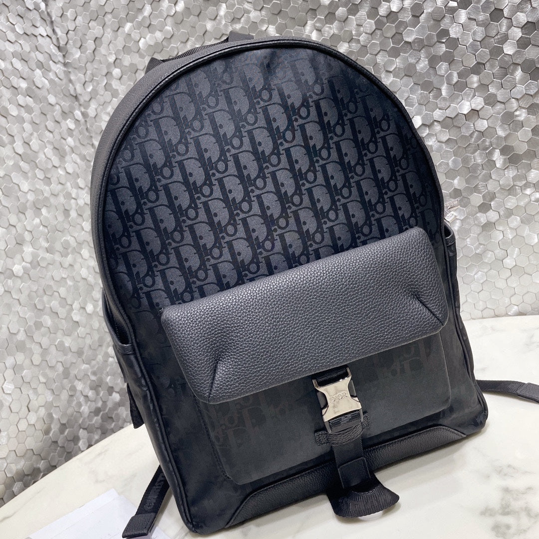 Christian Dior Oblique Jacquard and Black Leather Backpack