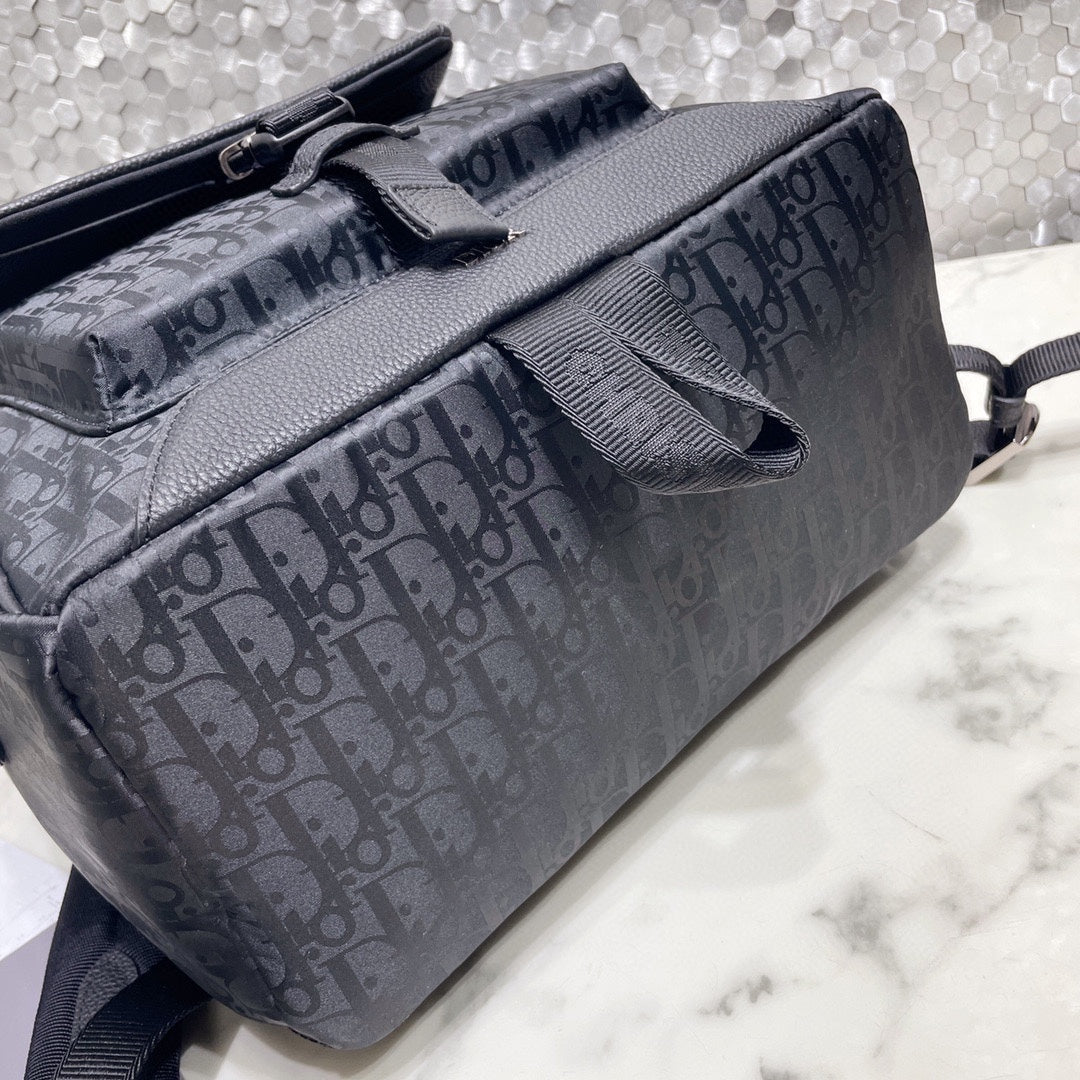 Christian Dior Oblique Jacquard and Black Leather Backpack