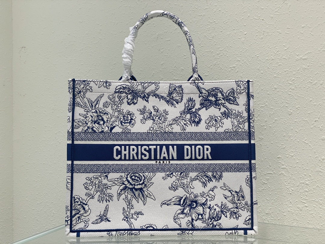 Christian Dior Medium Book Tote - Blue Toile de Jouy Embroidery