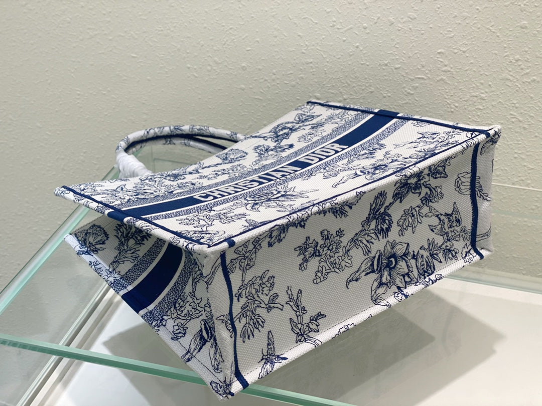 Christian Dior Medium Book Tote - Blue Toile de Jouy Embroidery