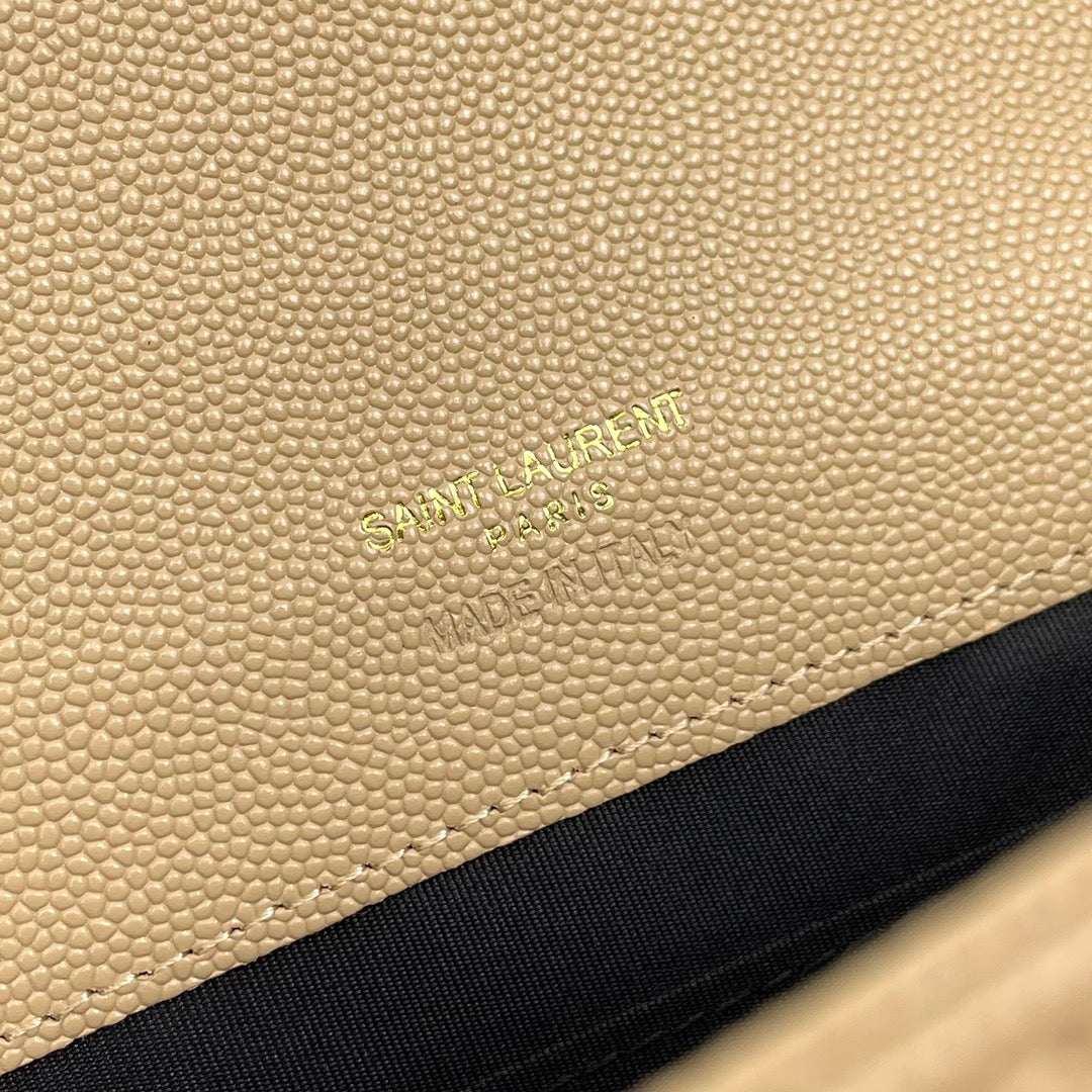 Saint Laurent Monogram Quilted Leather Clutch with Wristlet - Beige