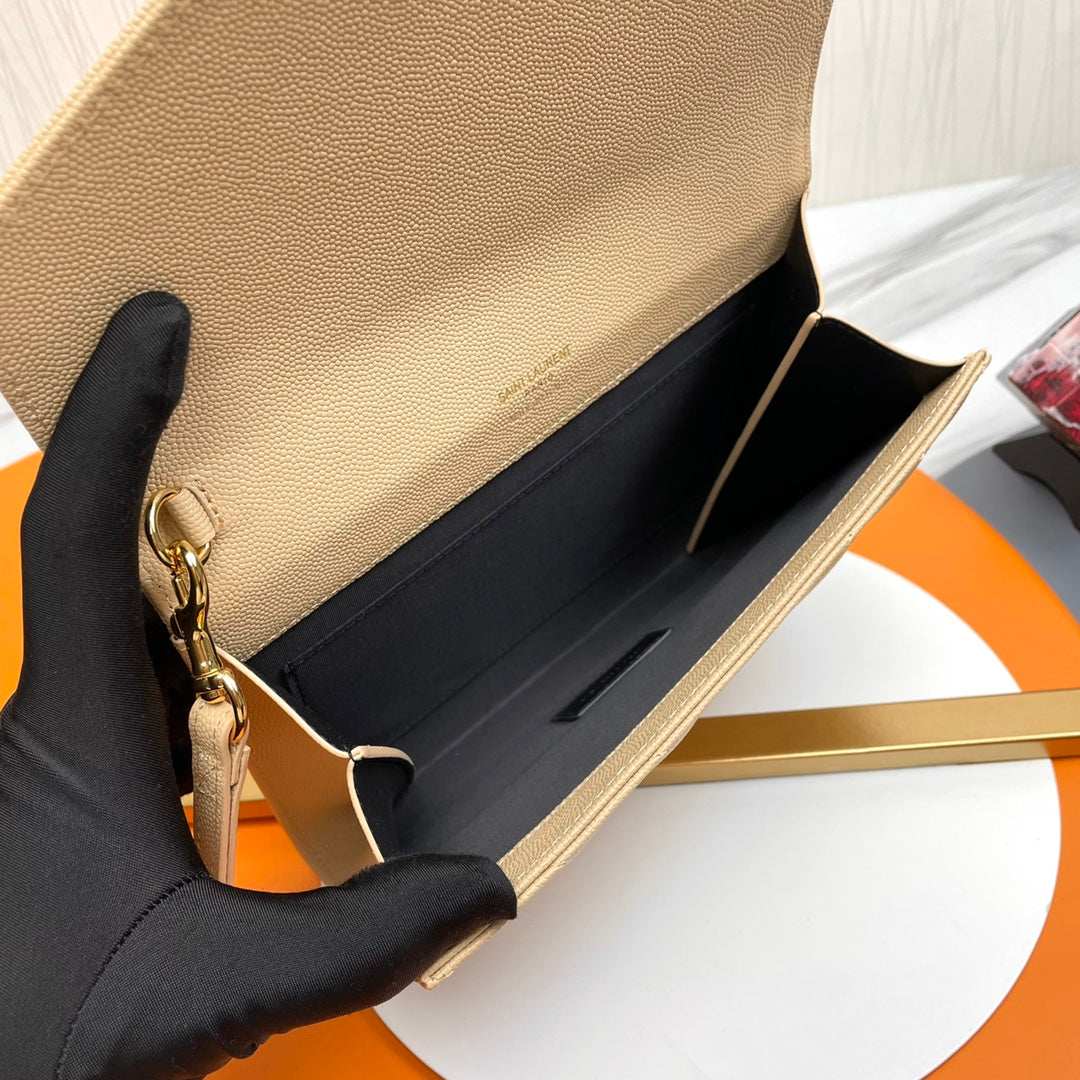 Saint Laurent Monogram Quilted Leather Clutch with Wristlet - Beige