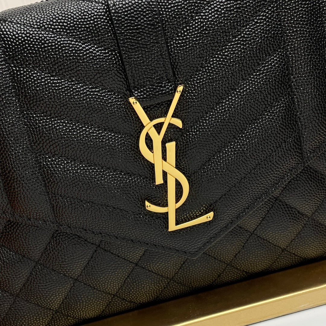 Yves Saint Laurent Monogram Quilted Leather Wristlet Envelope Clutch - Black