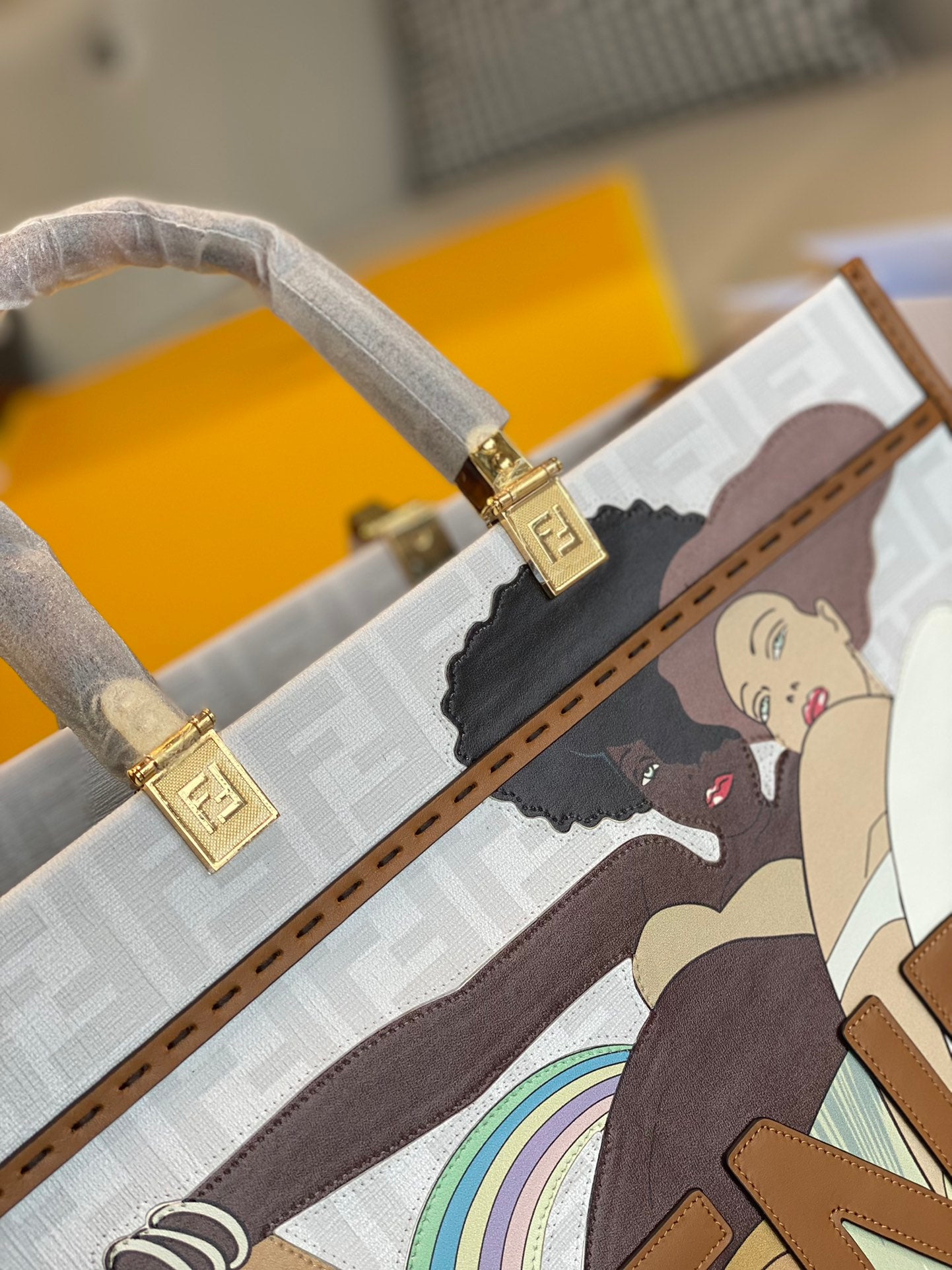 Fendi Antonio Lopez Sunshine Shopper Large Tote Bag - Multicolor Leather