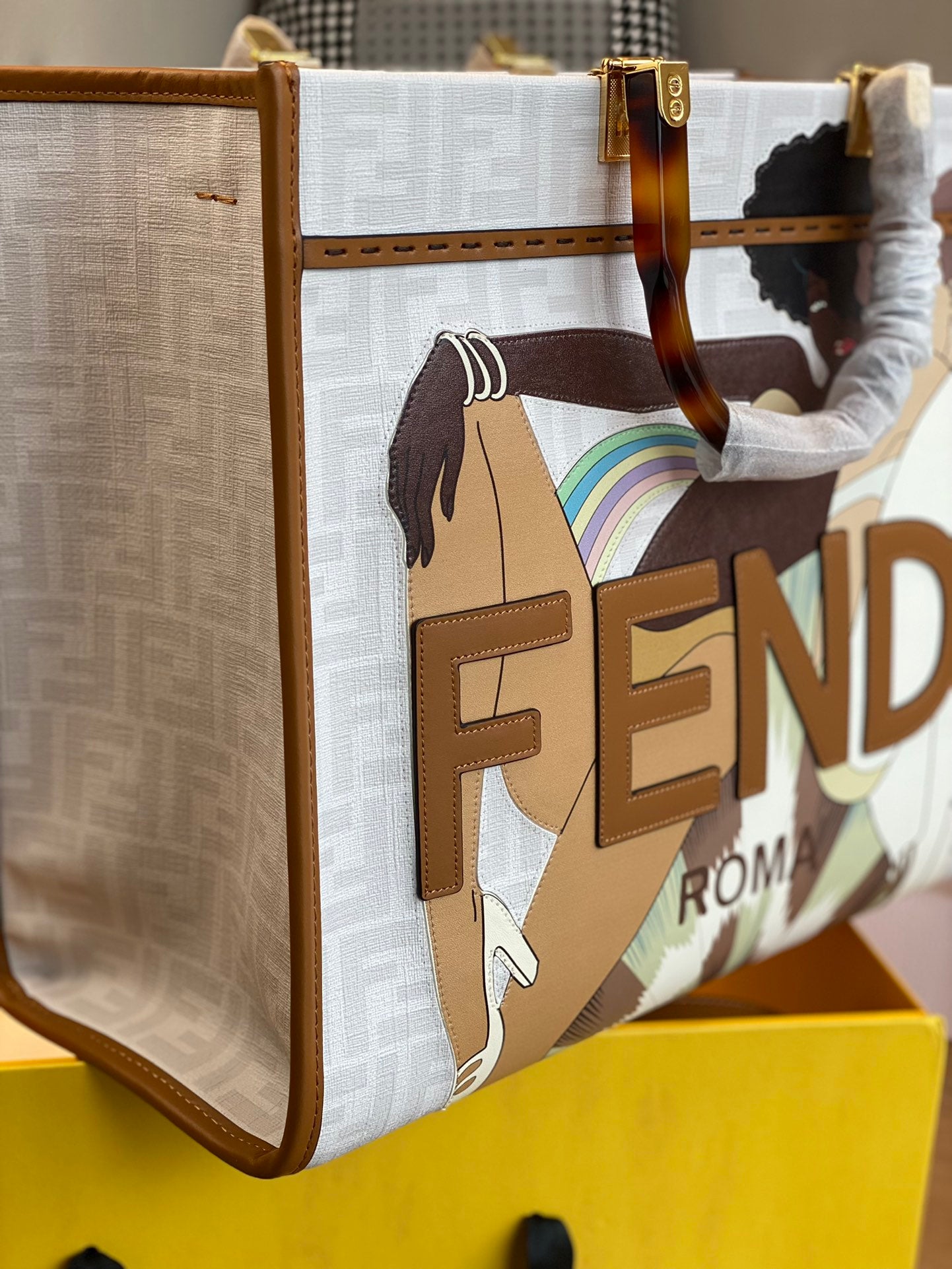 Fendi Antonio Lopez Sunshine Shopper Large Tote Bag - Multicolor Leather