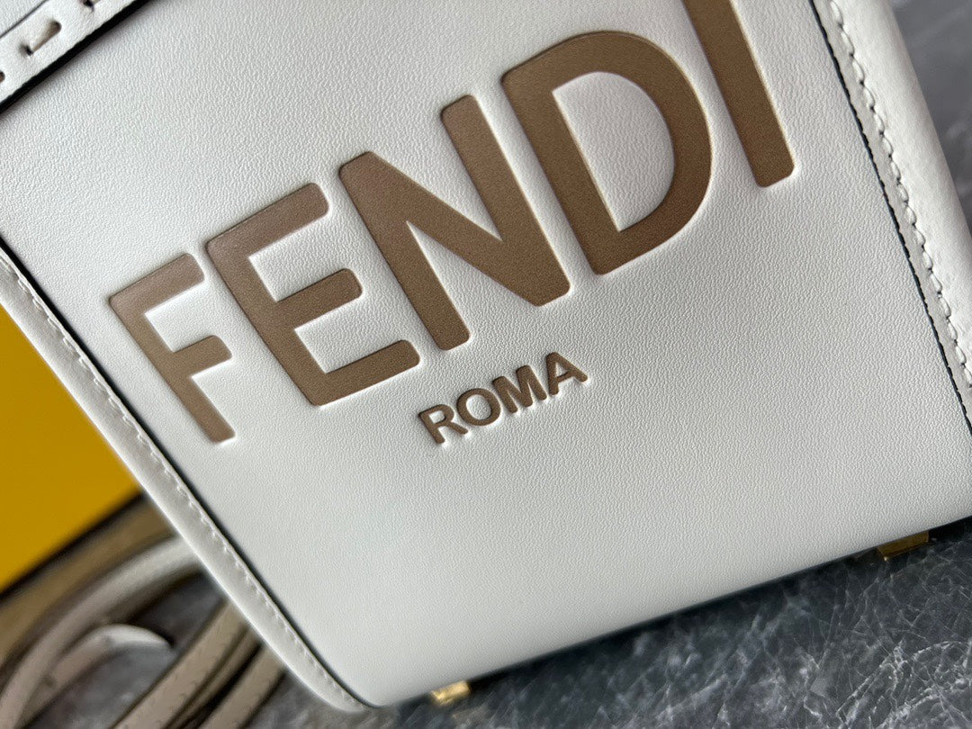 Fendi Sunshine Shopper Mini White Leather Handbag with Logo