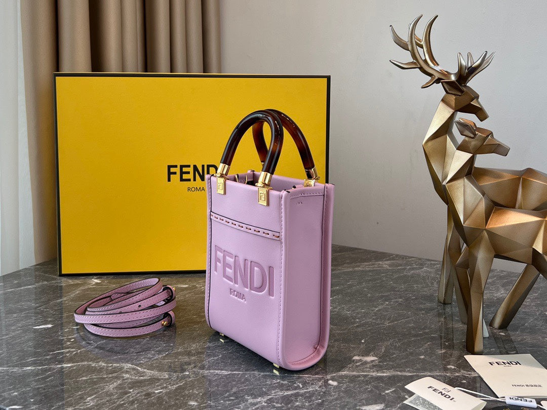 Fendi Mini Sunshine Shopper Bag in Lilac Leather with Tortoiseshell Handles