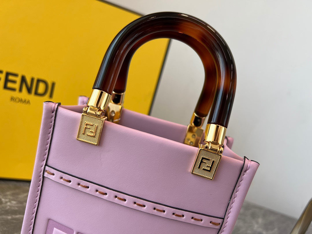 Fendi Mini Sunshine Shopper Bag in Lilac Leather with Tortoiseshell Handles