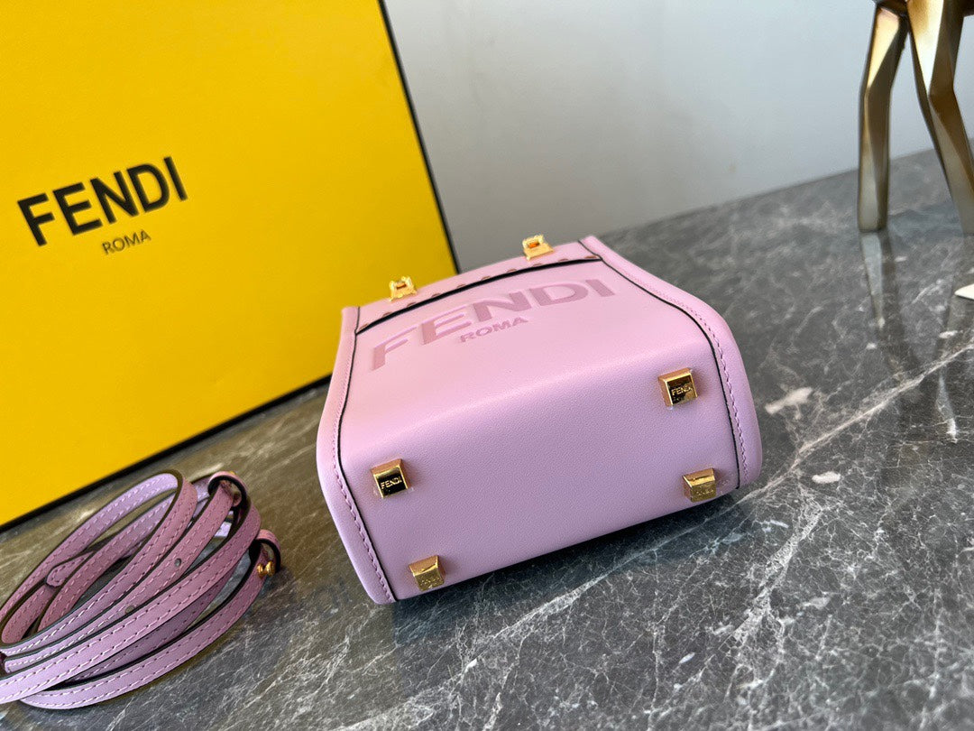 Fendi Mini Sunshine Shopper Bag in Lilac Leather with Tortoiseshell Handles