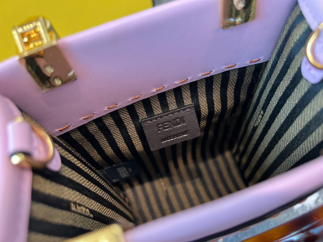 Fendi Mini Sunshine Shopper Bag in Lilac Leather with Tortoiseshell Handles