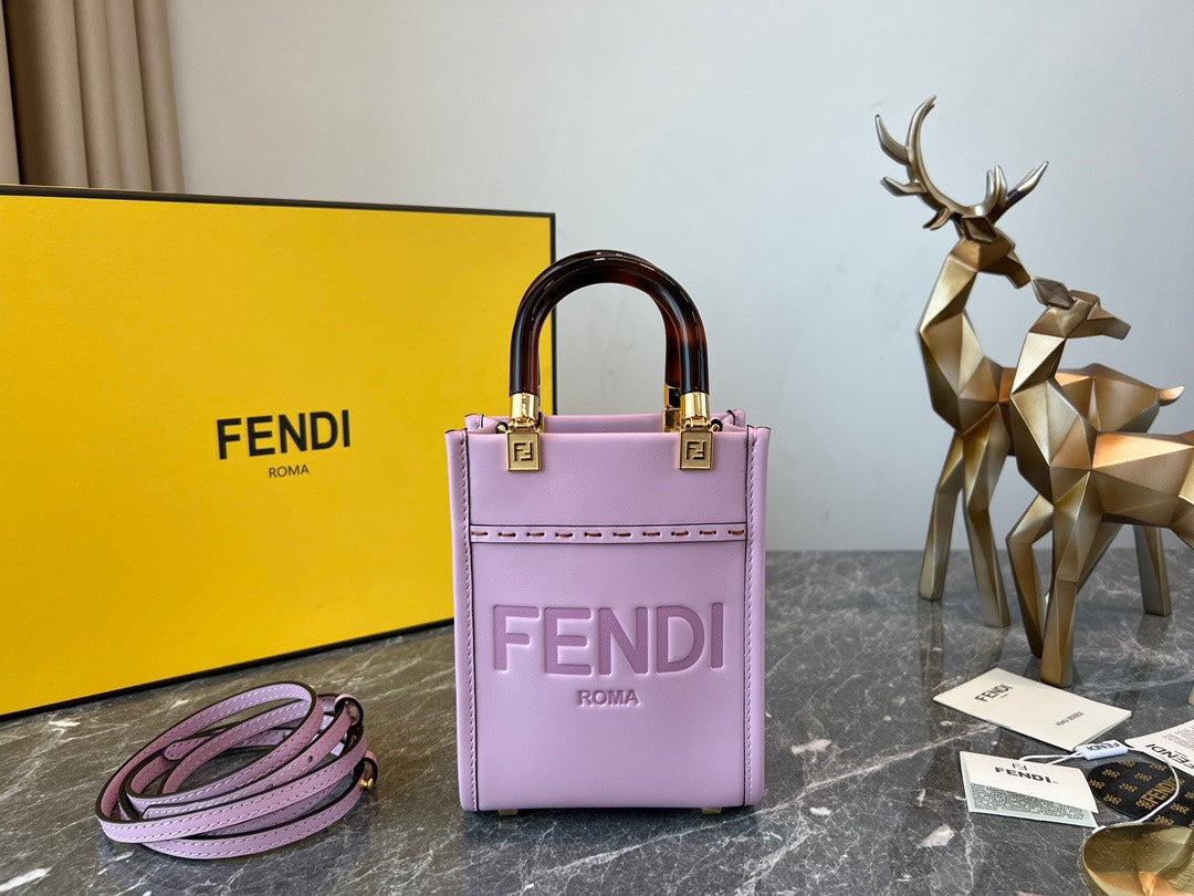 Fendi Mini Sunshine Shopper Bag in Lilac Leather with Tortoiseshell Handles