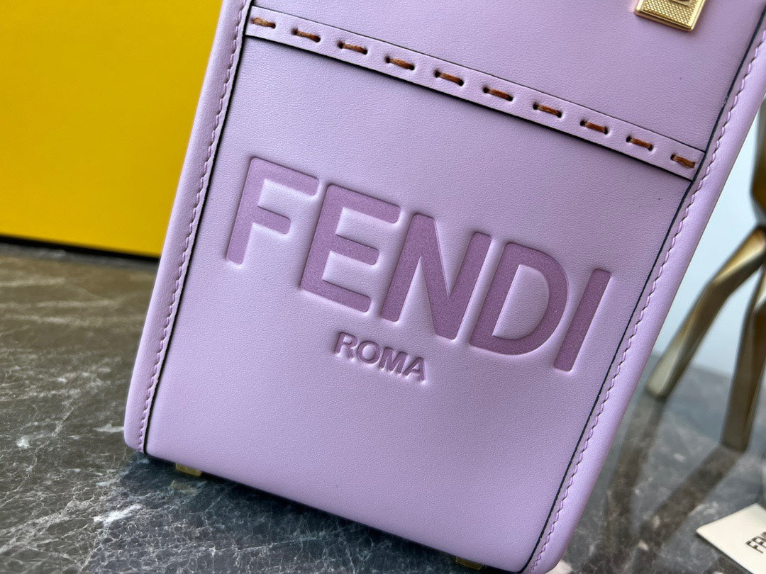 Fendi Mini Sunshine Shopper Bag in Lilac Leather with Tortoiseshell Handles