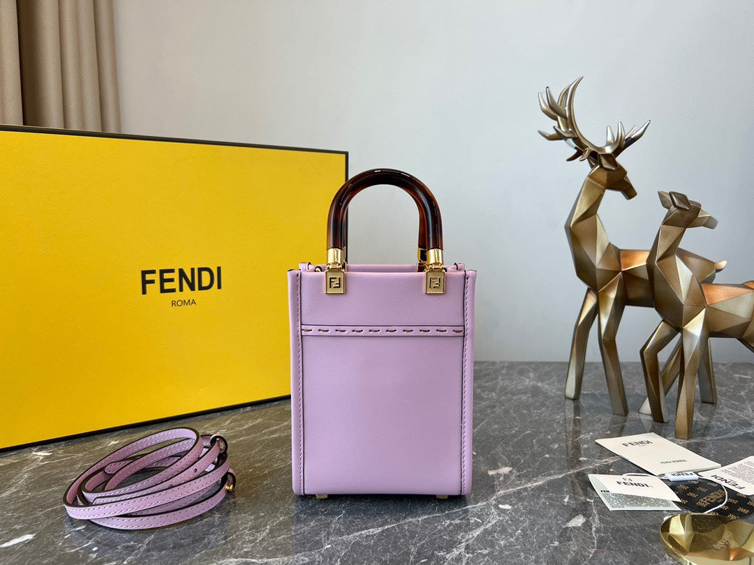 Fendi Mini Sunshine Shopper Bag in Lilac Leather with Tortoiseshell Handles