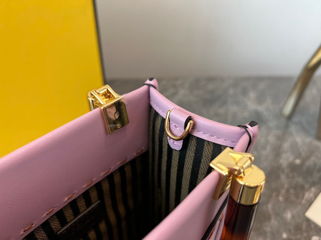 Fendi Mini Sunshine Shopper Bag in Lilac Leather with Tortoiseshell Handles