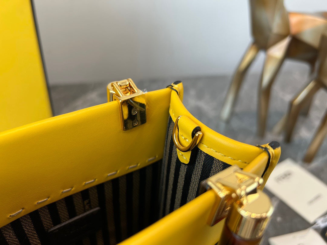 Fendi Mini Sunshine Shopper Bag - Yellow Leather Tote with Tortoiseshell Handles