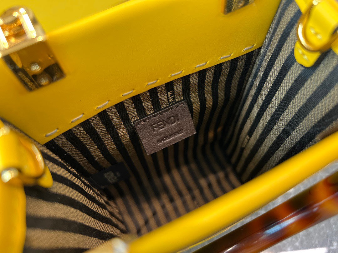 Fendi Sunshine Shopper Mini Yellow Leather Bag with Embossed Logo