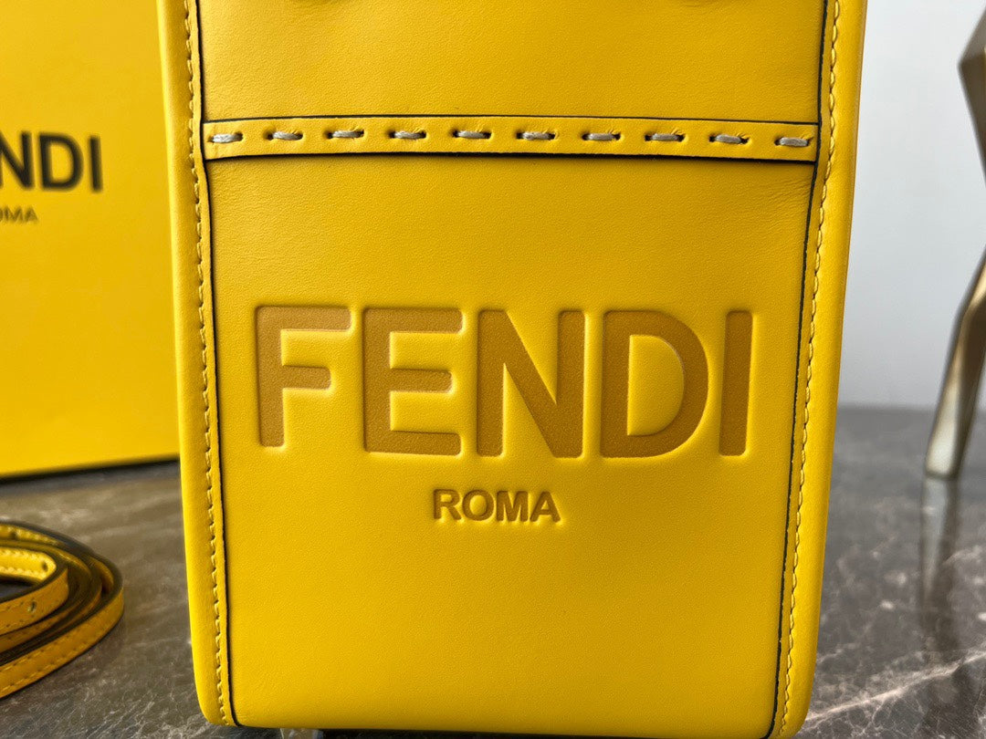Fendi Sunshine Shopper Mini Yellow Leather Bag with Embossed Logo