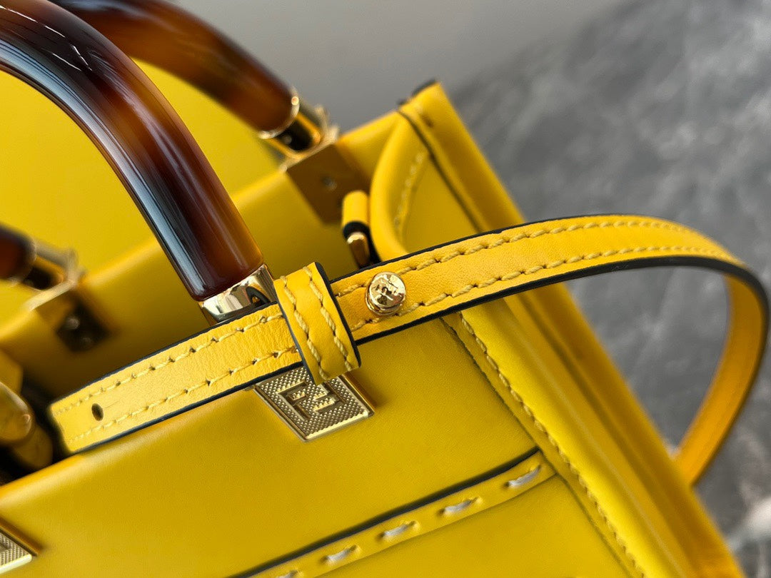 Fendi Mini Sunshine Shopper Bag - Yellow Leather Tote with Tortoiseshell Handles