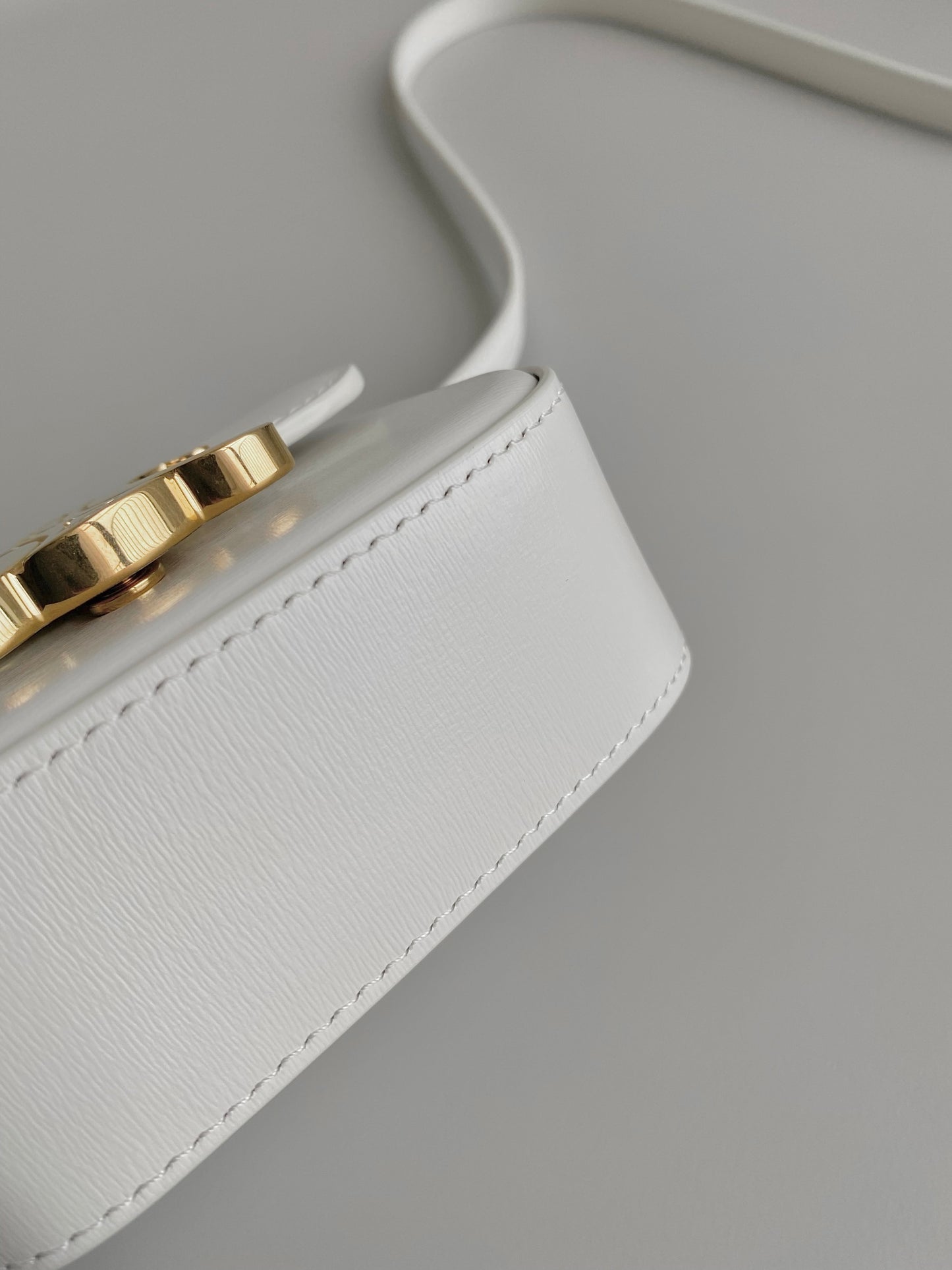 Mini White Triomphe-Style Crossbody Bag with Gold Clasp