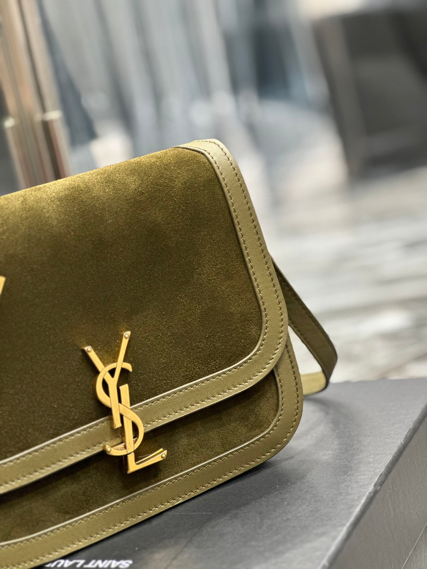 Saint Laurent Solferino Small Satchel in Olive Green Suede