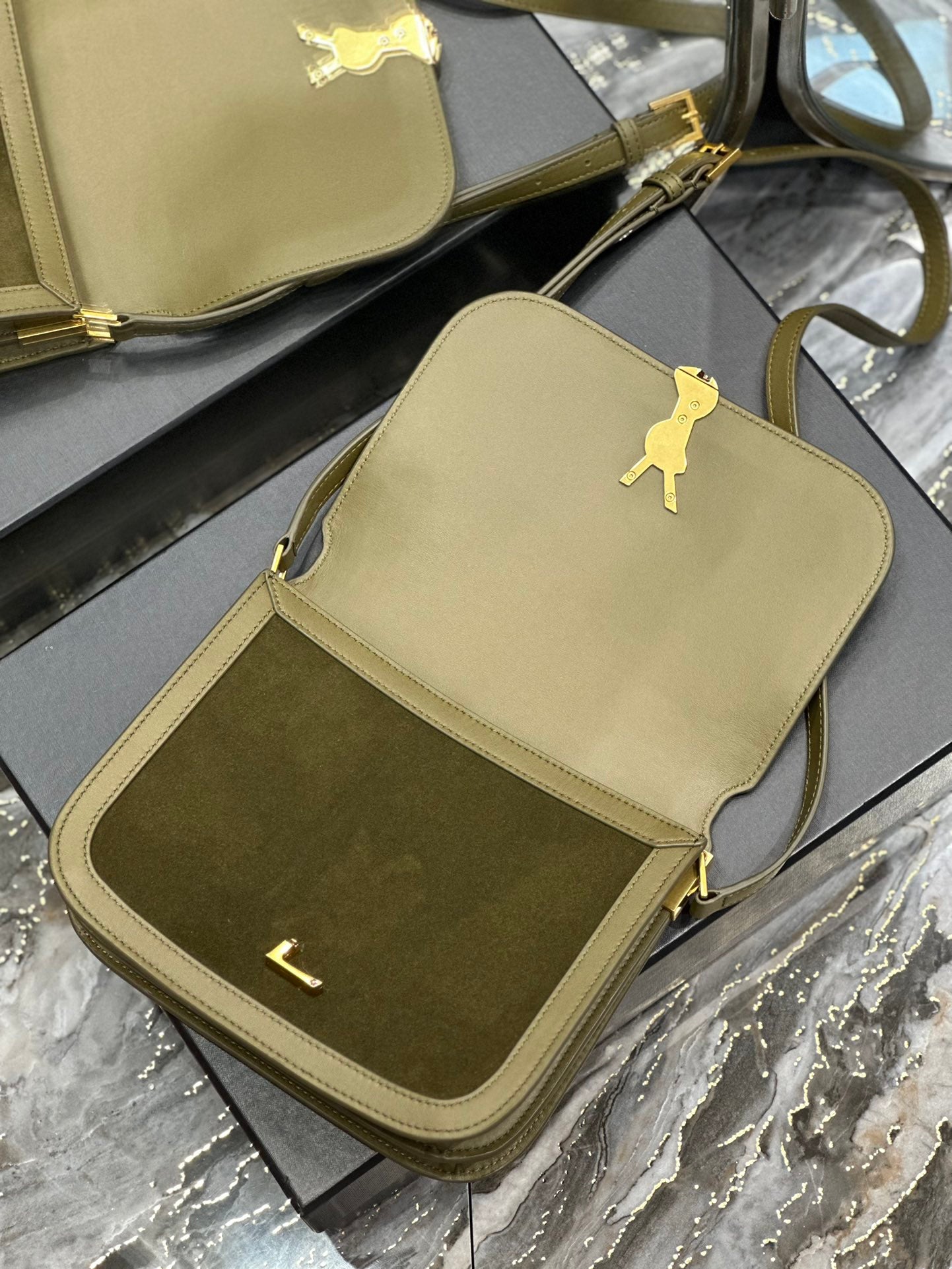 Saint Laurent Solferino Small Satchel in Olive Green Suede