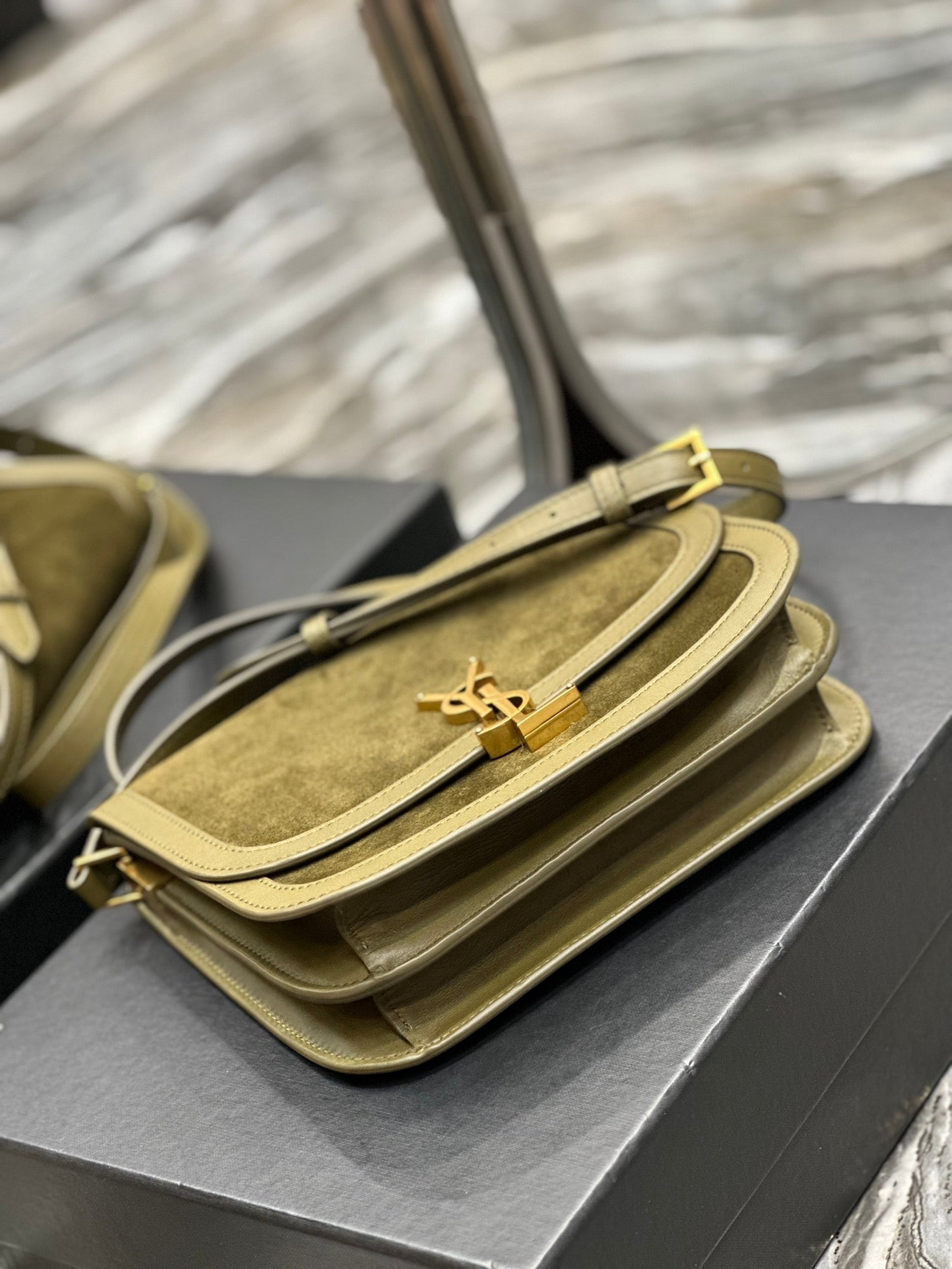 Saint Laurent Solferino Small Satchel in Olive Green Suede