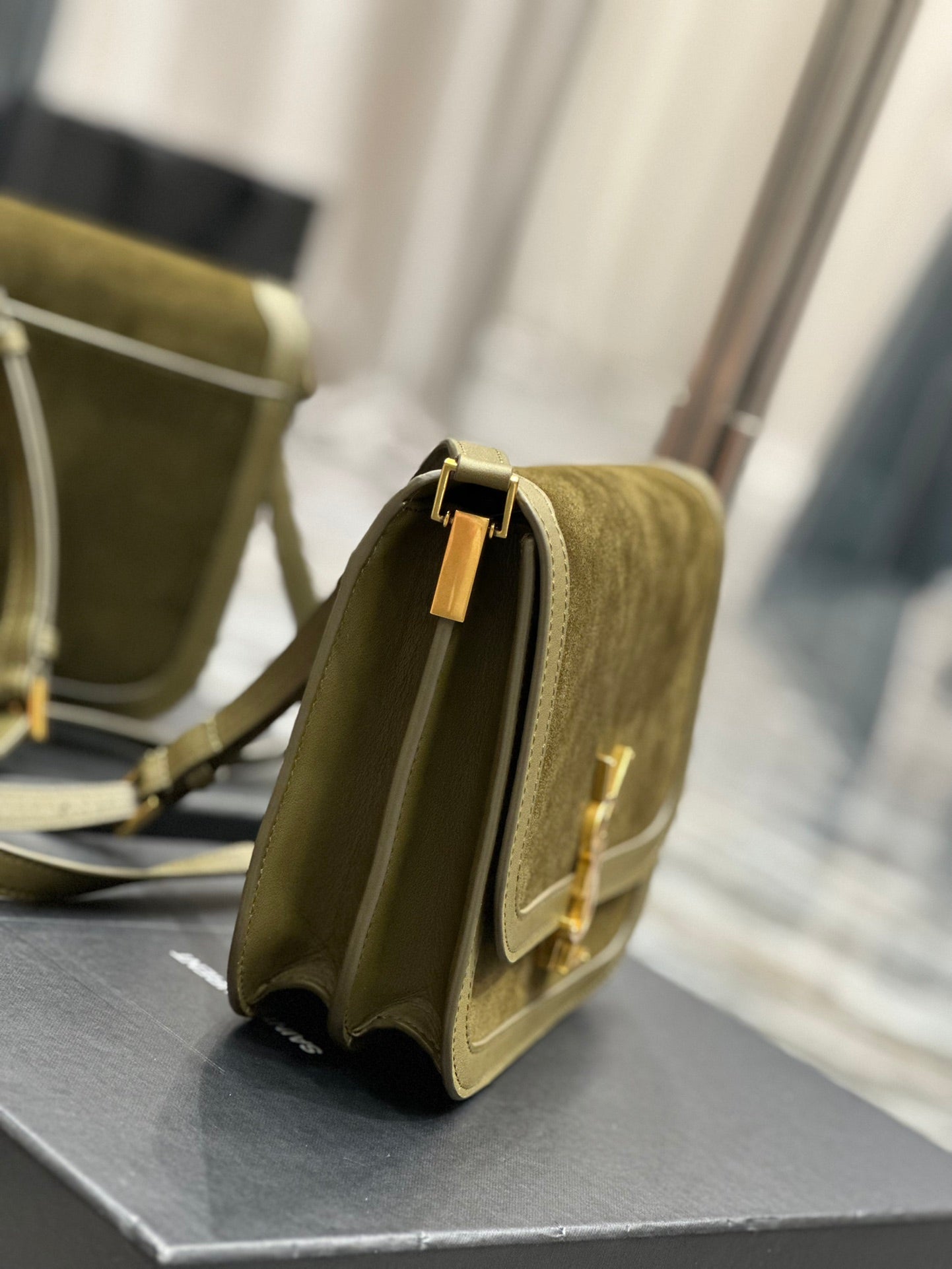 Saint Laurent Solferino Small Satchel in Olive Green Suede
