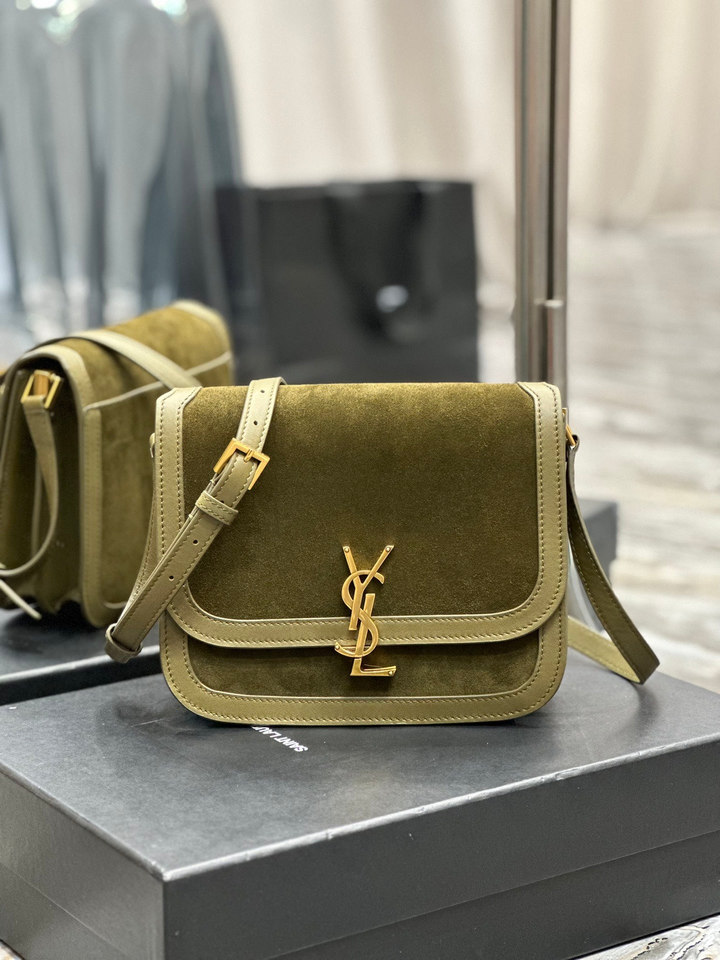 Saint Laurent Solferino Small Satchel in Olive Green Suede