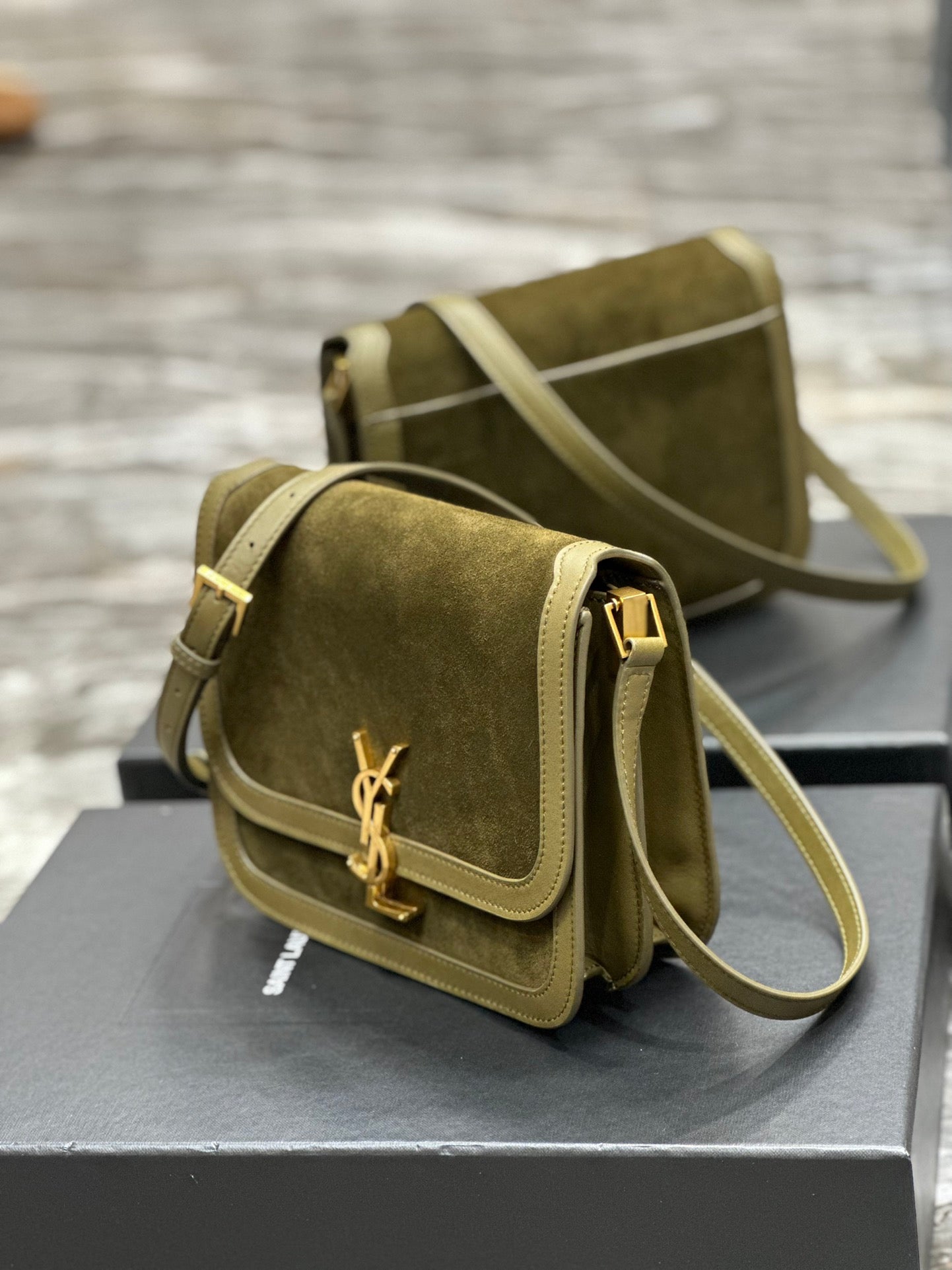 Saint Laurent Solferino Small Satchel in Olive Green Suede