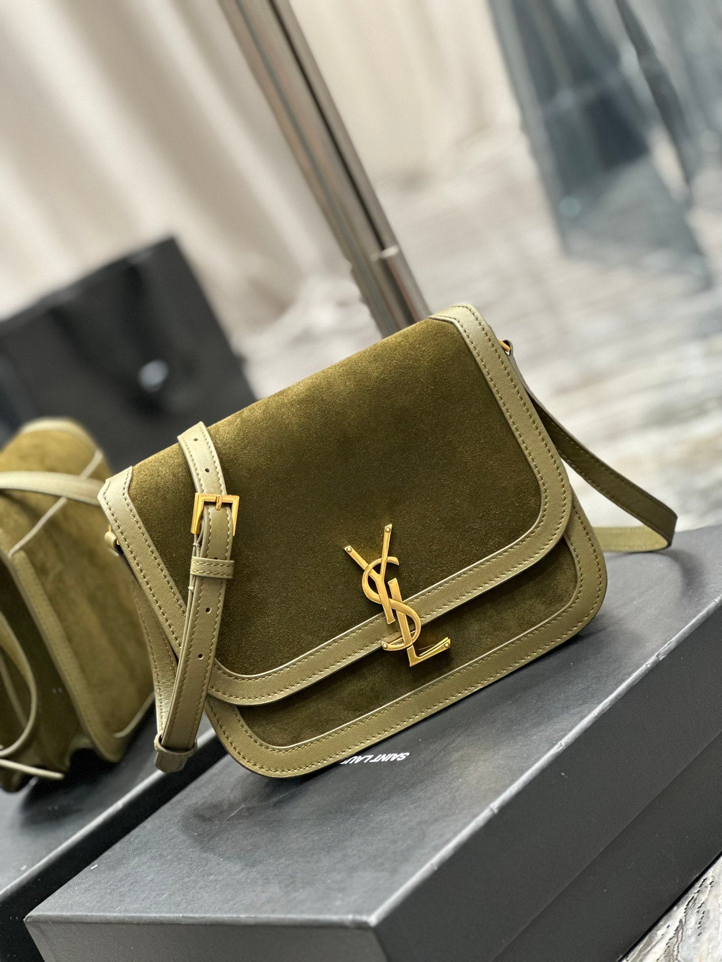 Saint Laurent Solferino Small Satchel in Olive Green Suede
