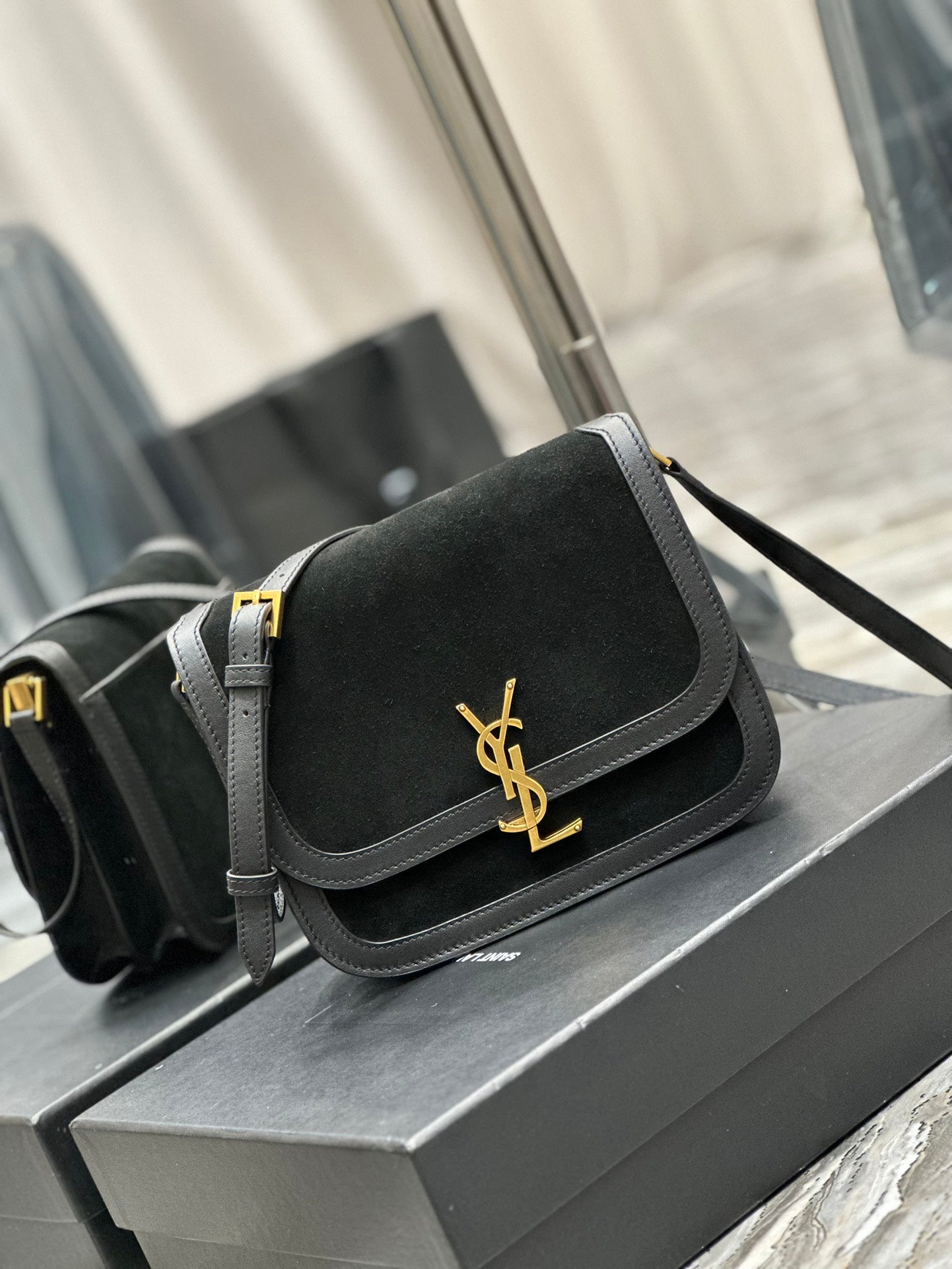 Saint Laurent Solferino Small Suede and Leather Shoulder Bag - Black
