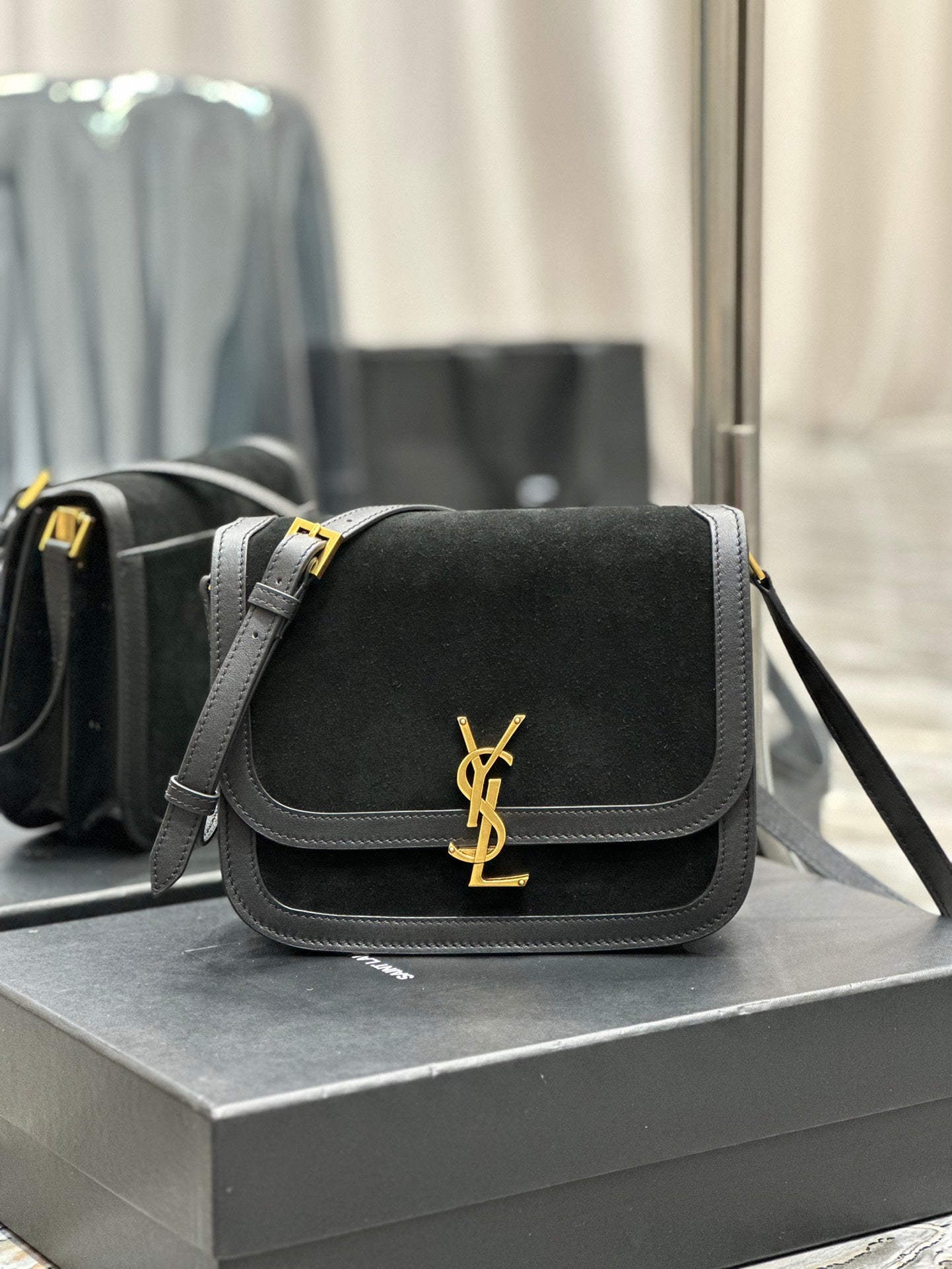 Saint Laurent Solferino Small Suede and Leather Shoulder Bag - Black
