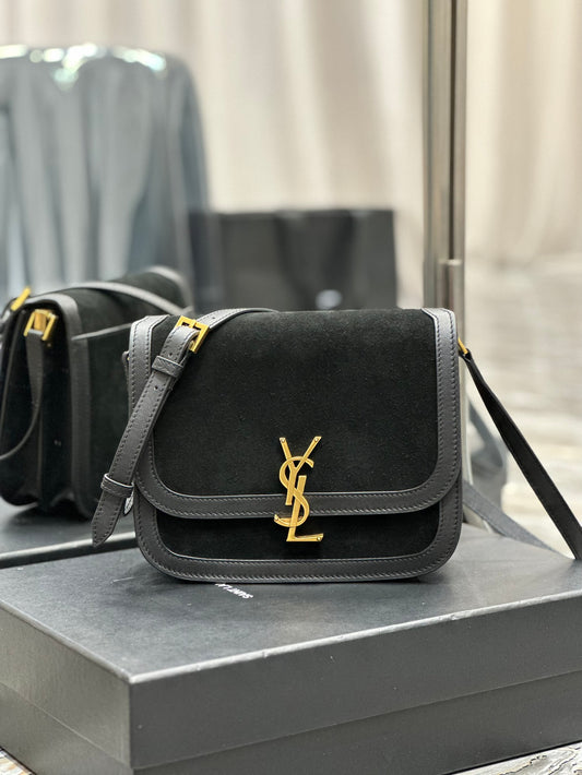 Saint Laurent Solferino Small Suede and Leather Shoulder Bag - Black