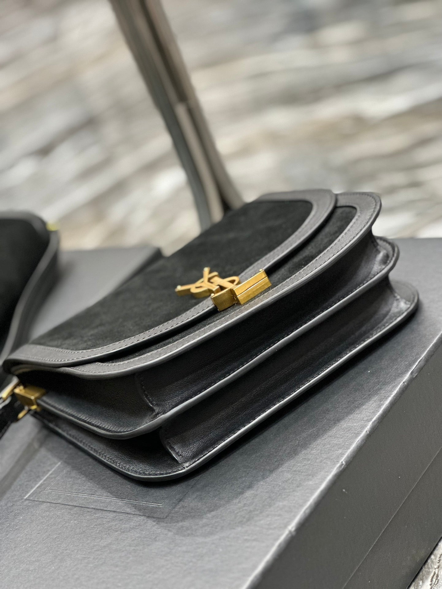 Saint Laurent Solferino Small Suede and Leather Shoulder Bag - Black