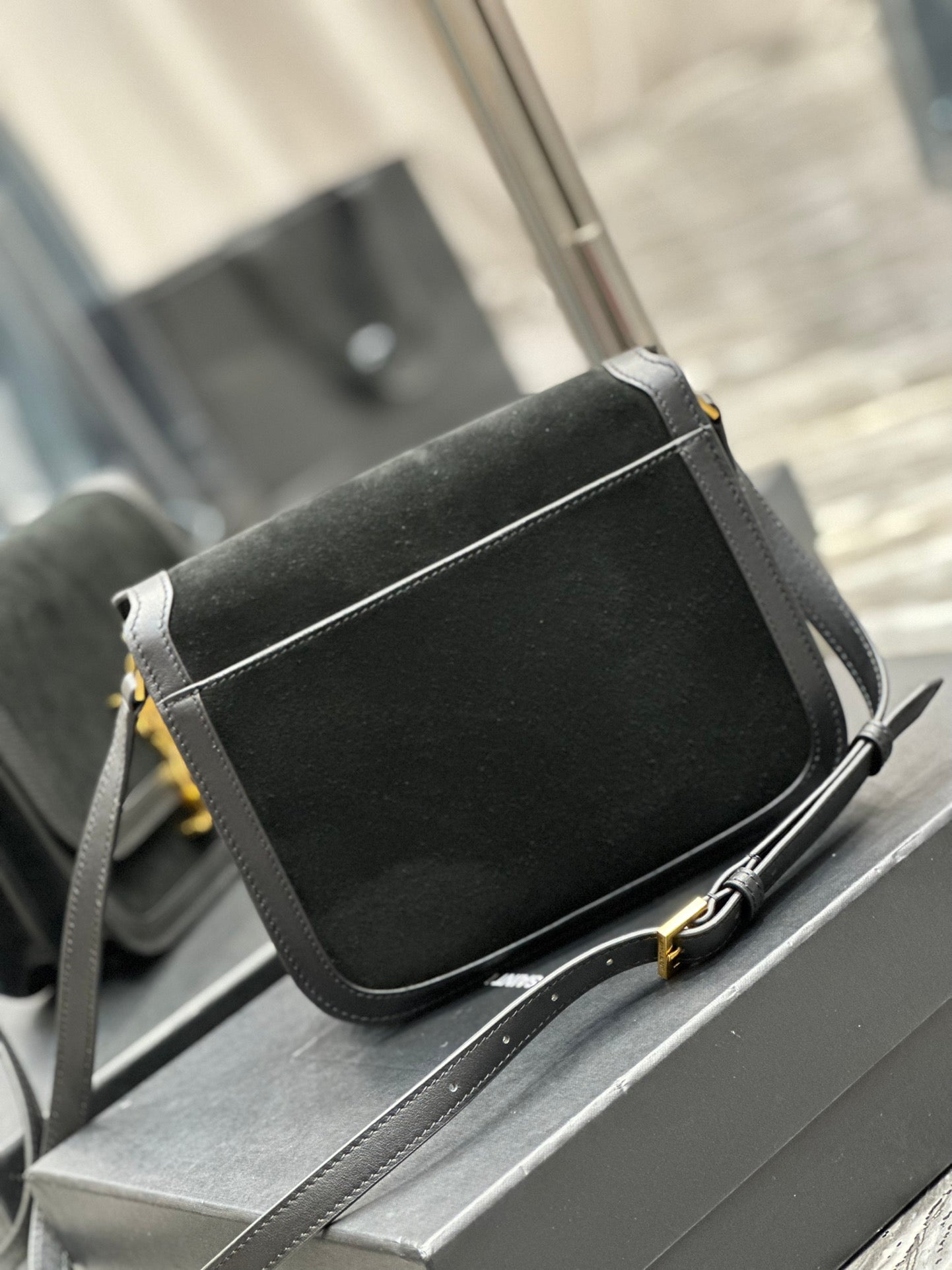 Saint Laurent Solferino Small Suede and Leather Shoulder Bag - Black
