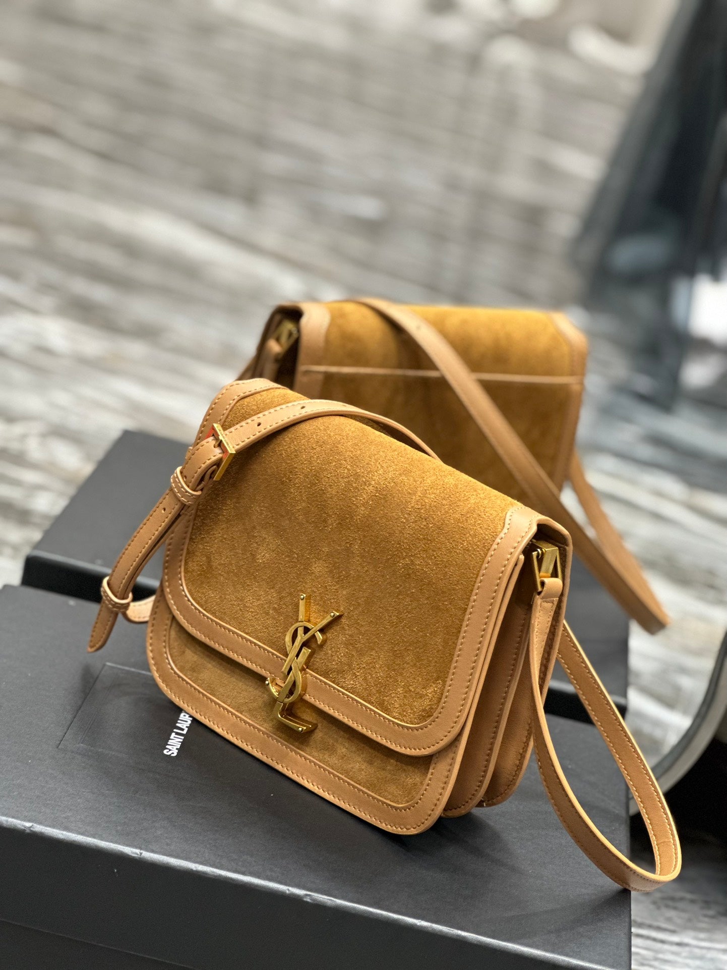 Saint Laurent Solferino Medium Satchel Bag in Suede and Leather - Tan