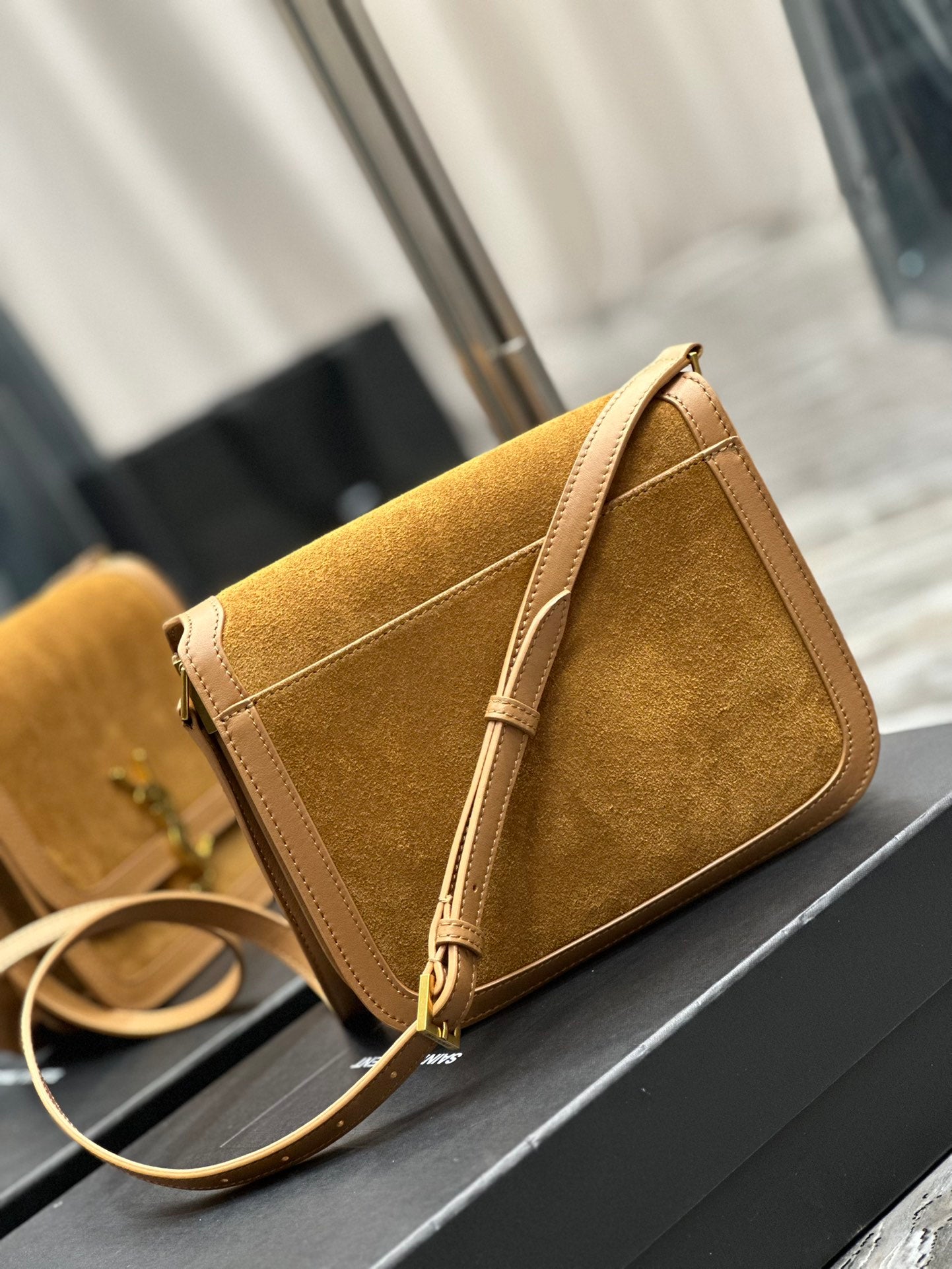 Saint Laurent Solferino Medium Satchel Bag in Suede and Leather - Tan