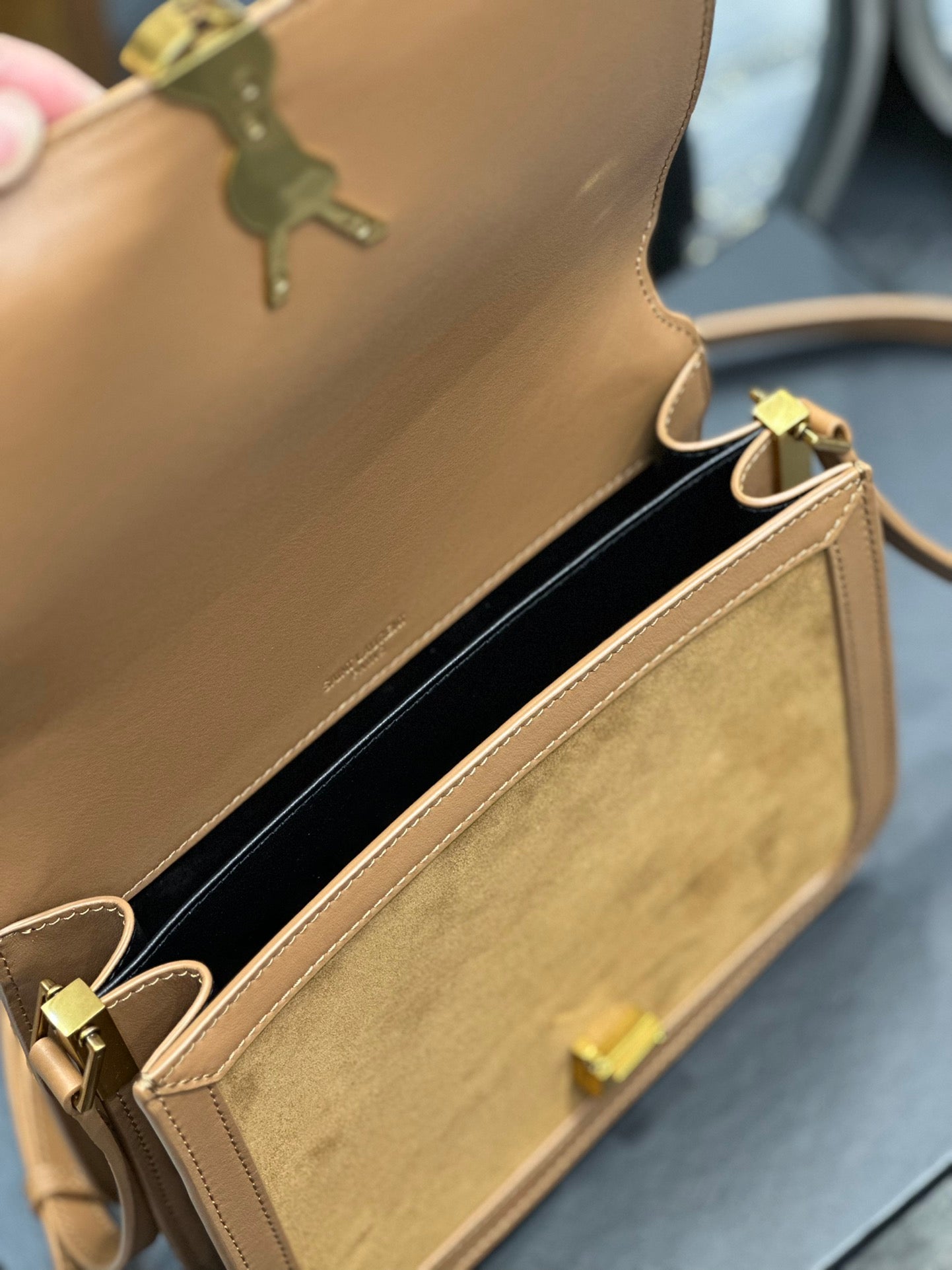 Saint Laurent Solferino Medium Satchel Bag in Suede and Leather - Tan