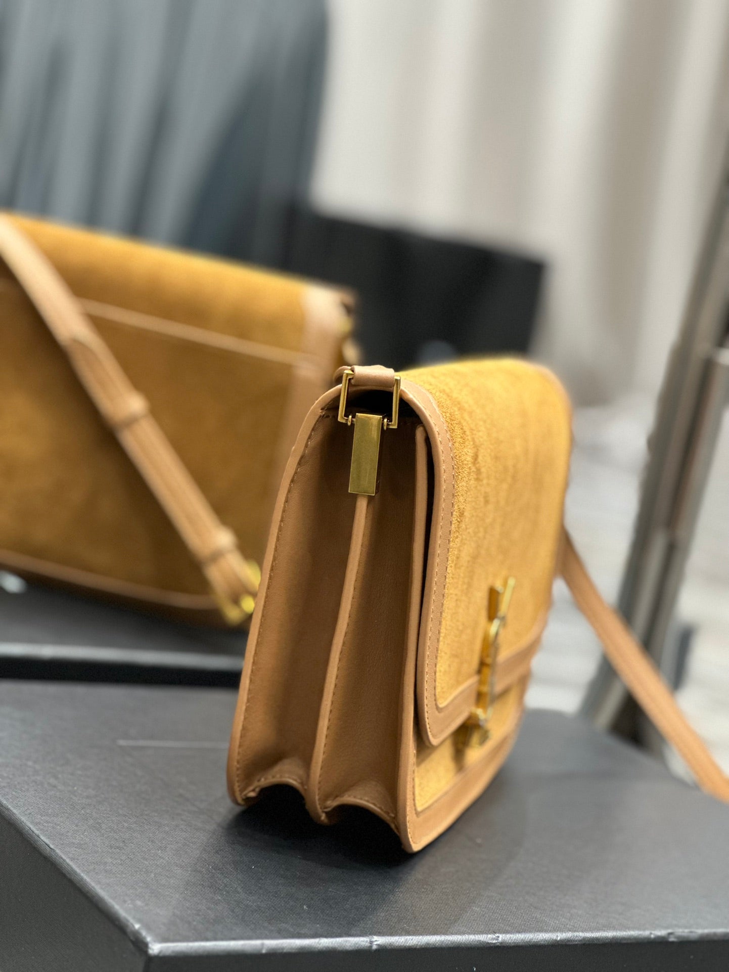 Saint Laurent Solferino Medium Satchel Bag in Suede and Leather - Tan