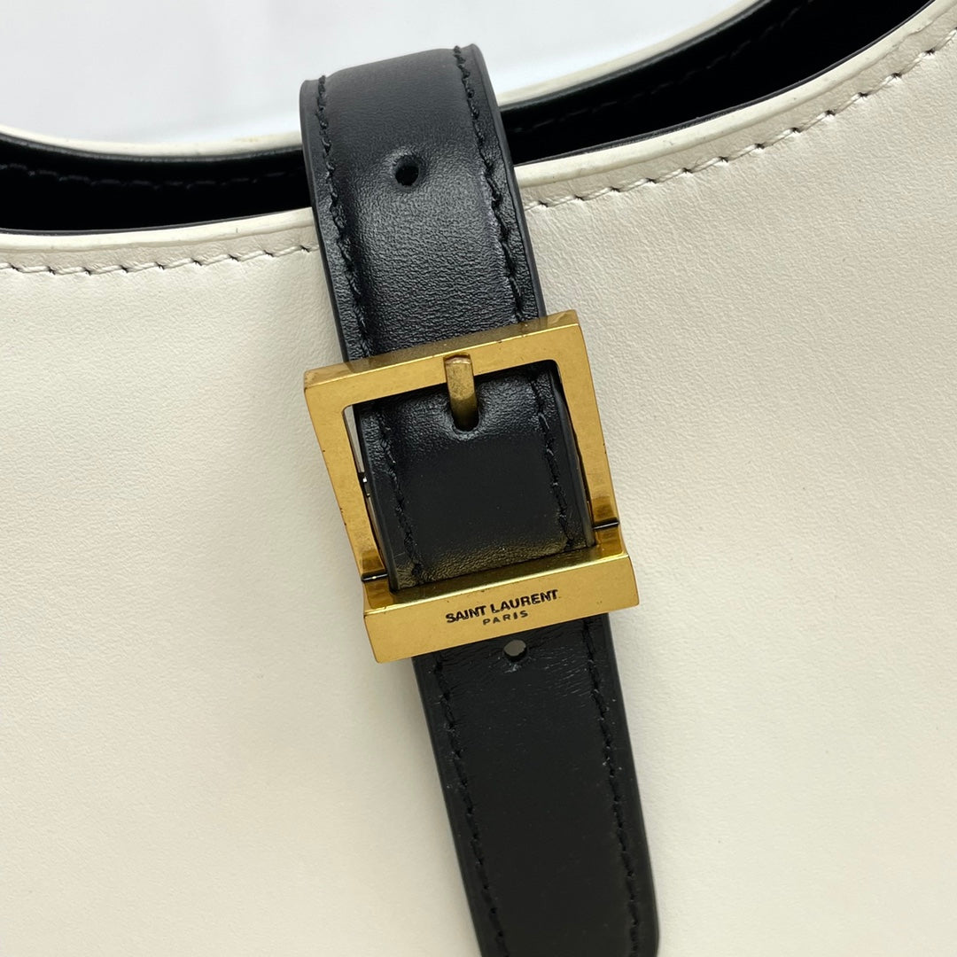 Celine Ava Bag in Smooth Calfskin - Off-White/Black Leather Crescent Shoulder Bag