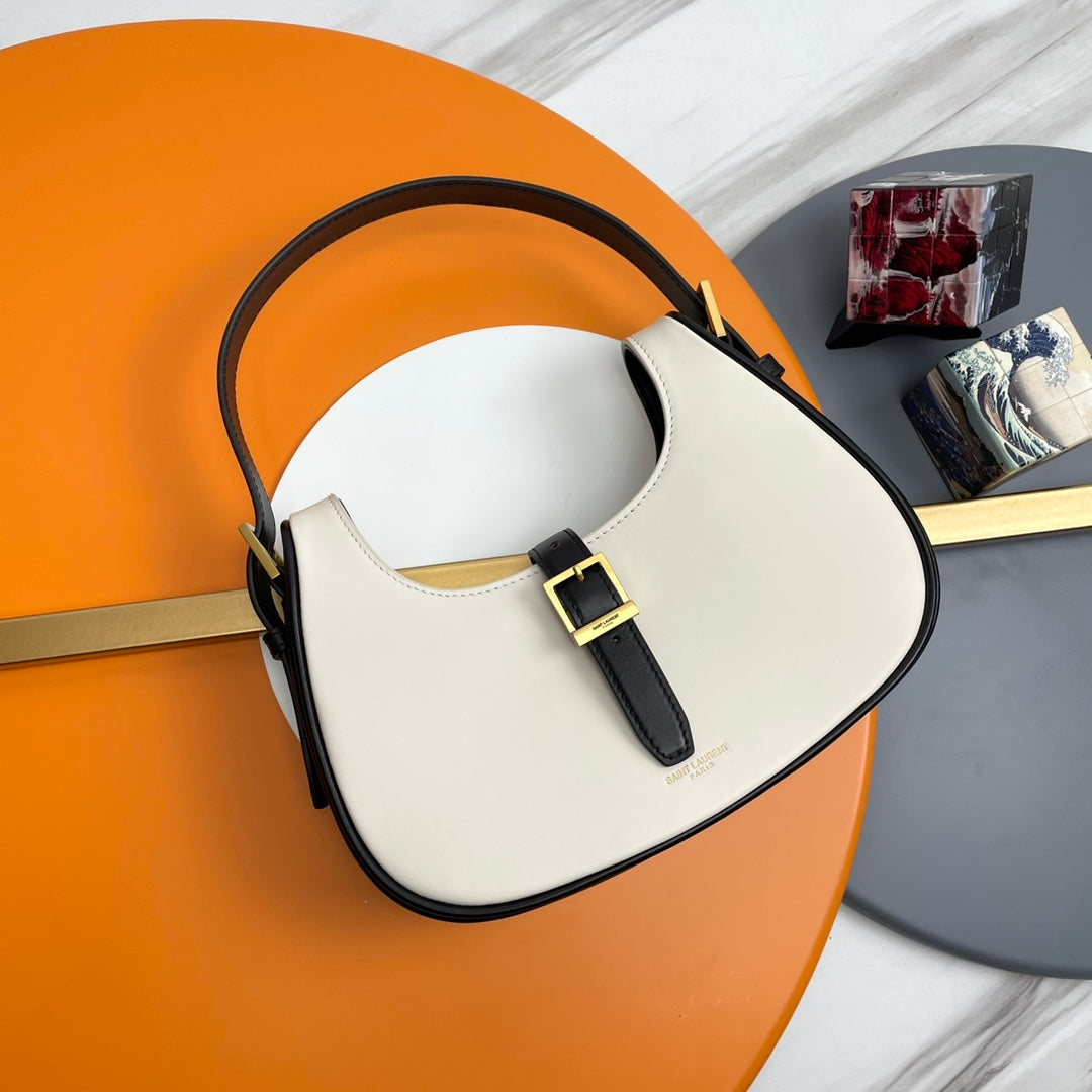 Celine Ava Bag in Smooth Calfskin - Off-White/Black Leather Crescent Shoulder Bag