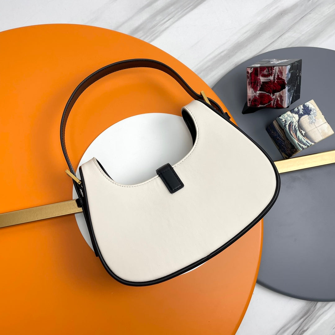 Celine Ava Bag in Smooth Calfskin - Off-White/Black Leather Crescent Shoulder Bag