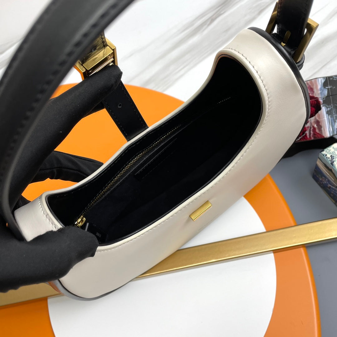 Celine Ava Bag in Smooth Calfskin - Off-White/Black Leather Crescent Shoulder Bag