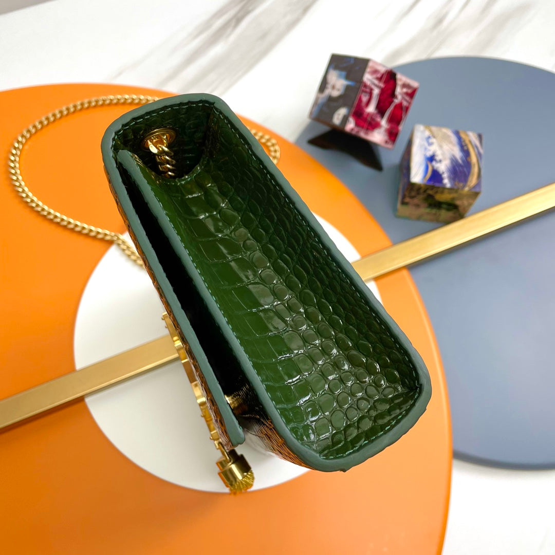 Saint Laurent Kate Tassel Medium Shoulder Bag in Crocodile-Embossed Leather - Green