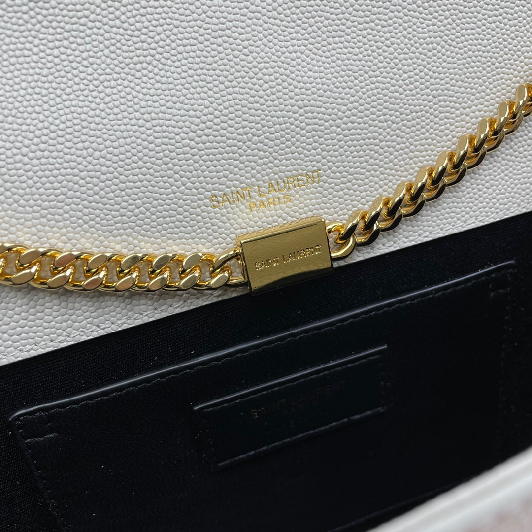 Saint Laurent Kate Small Chain Wallet with Tassel - Beige Leather