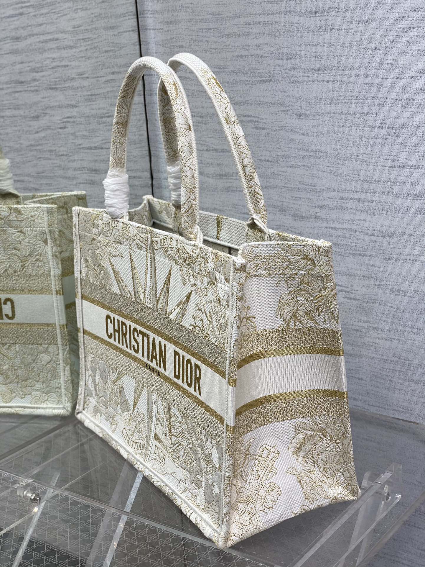 Dior Luxury Gold Celestial Star Embroidered Canvas Top Handle Tote Bag