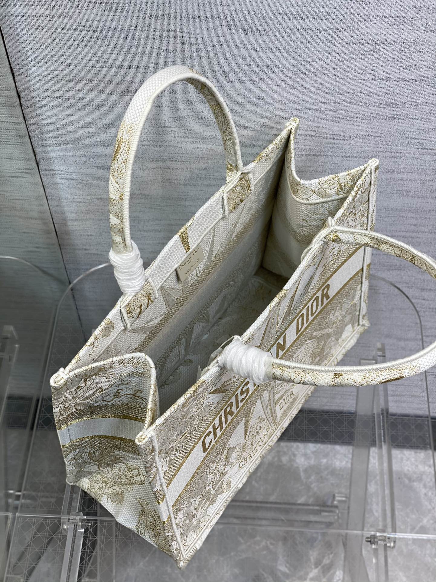 Christian Dior Medium Book Tote - White and Gold Constellation Embroidery